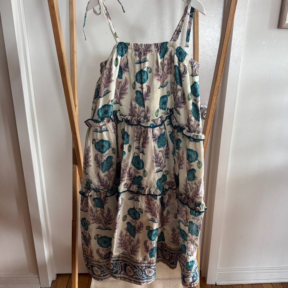 Girls Pink Chicken Teal Floral Tiered dress